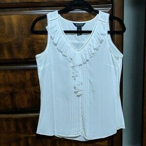 White House/Black Market Silk sleeveless top V neck with ruffles size S